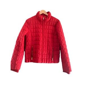 J. Crew Women's Goose Down Puffer Jacket Size Medium M Red Quilted 97326